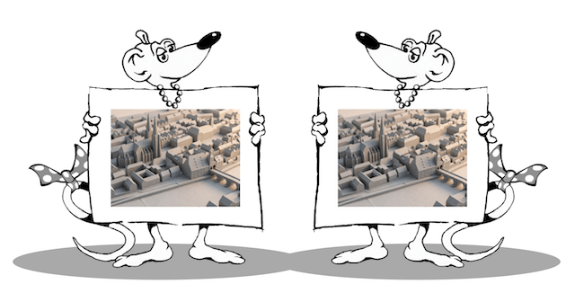 Cartoon mit zwei 3D-Renderings von Regensburg